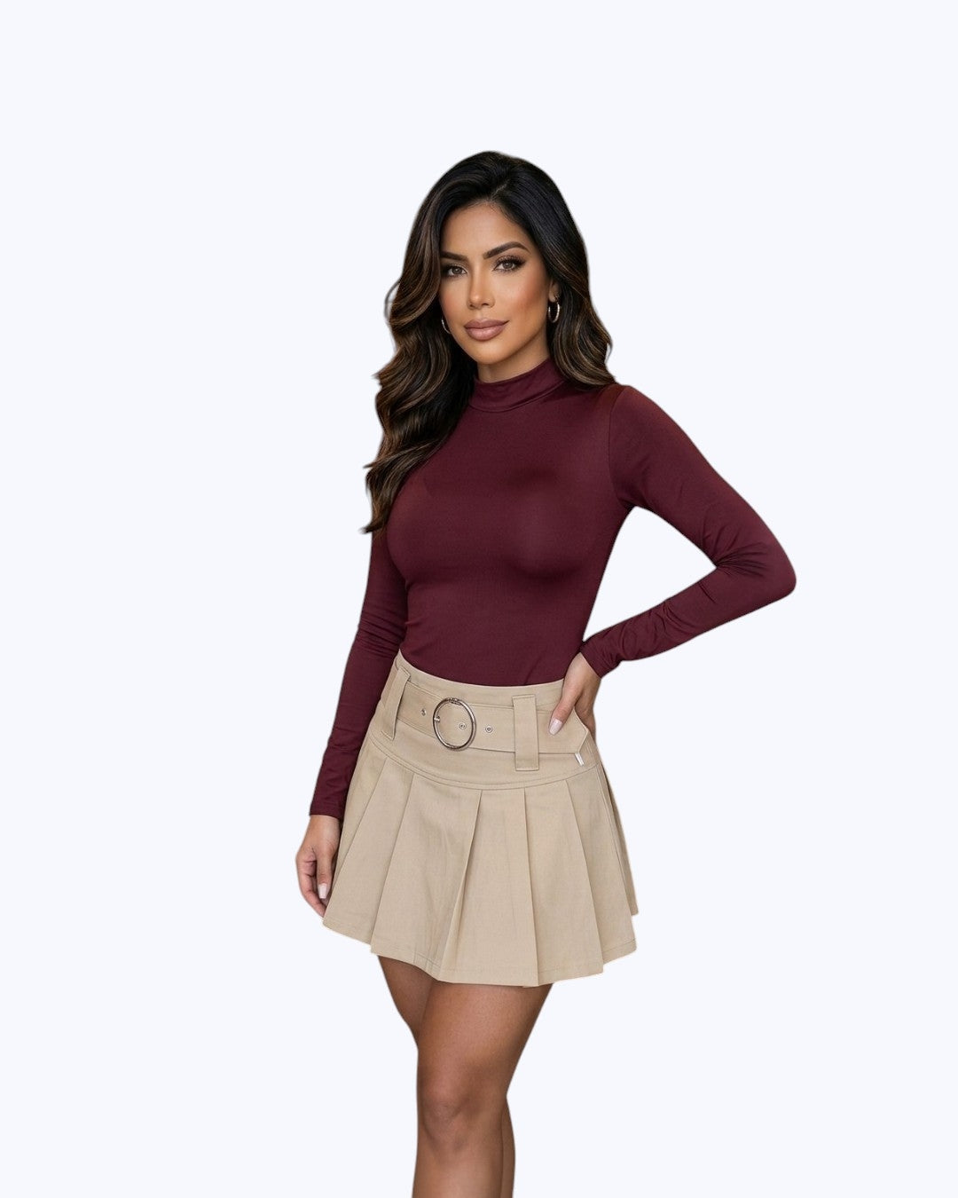 Falda Mini Plisada con Cinturón de Hebilla Circular – 5 colores