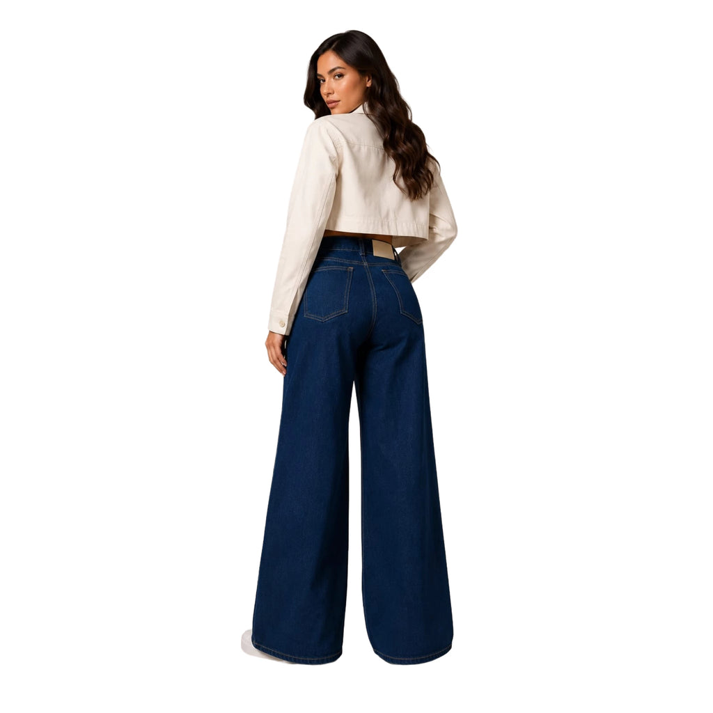 Jean Wide Leg Premium en Denim Rígido Azul Oscuro