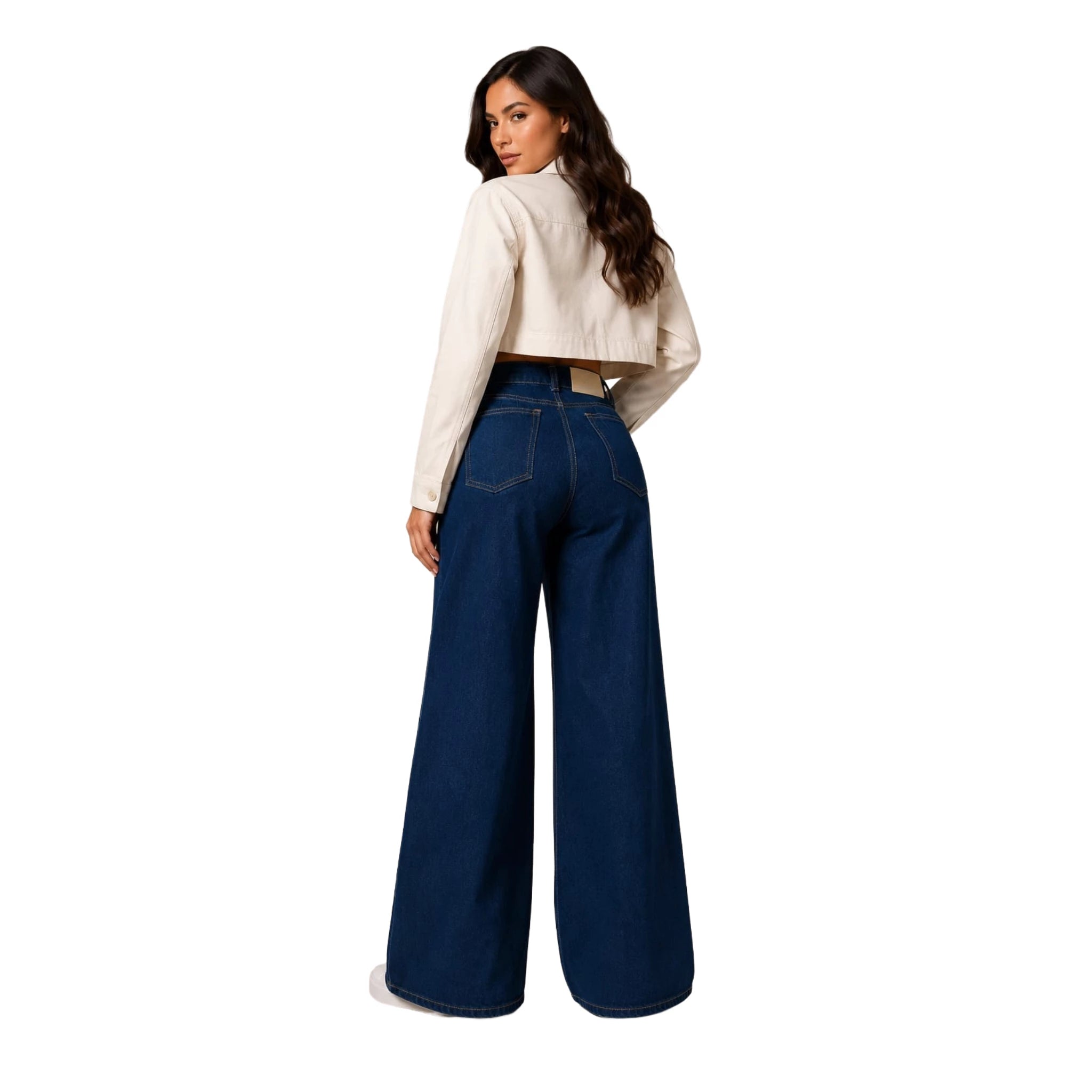 Jean Wide Leg Premium en Denim Rígido Azul Oscuro
