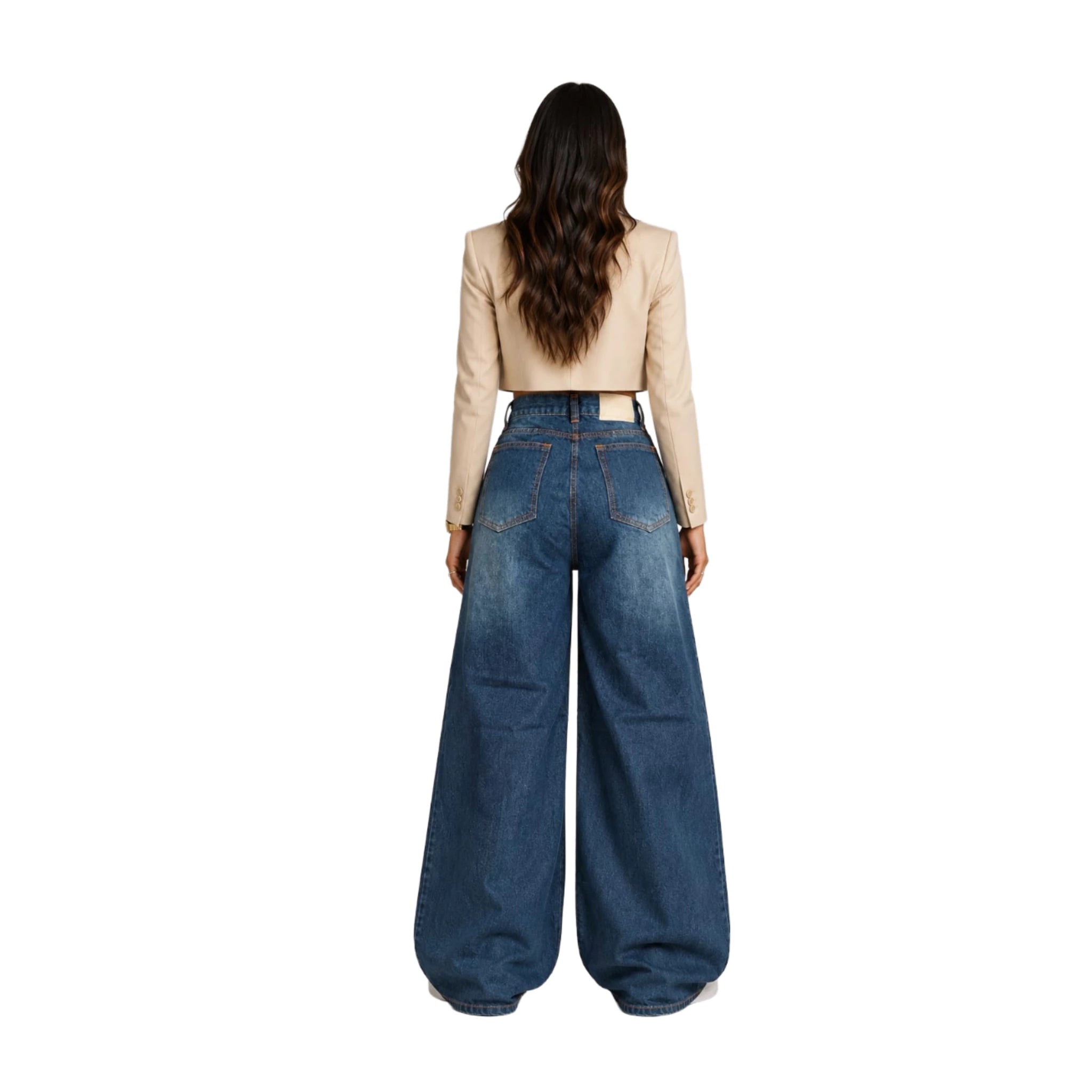 Jean Wide Leg Rígido azul con desgastes premium