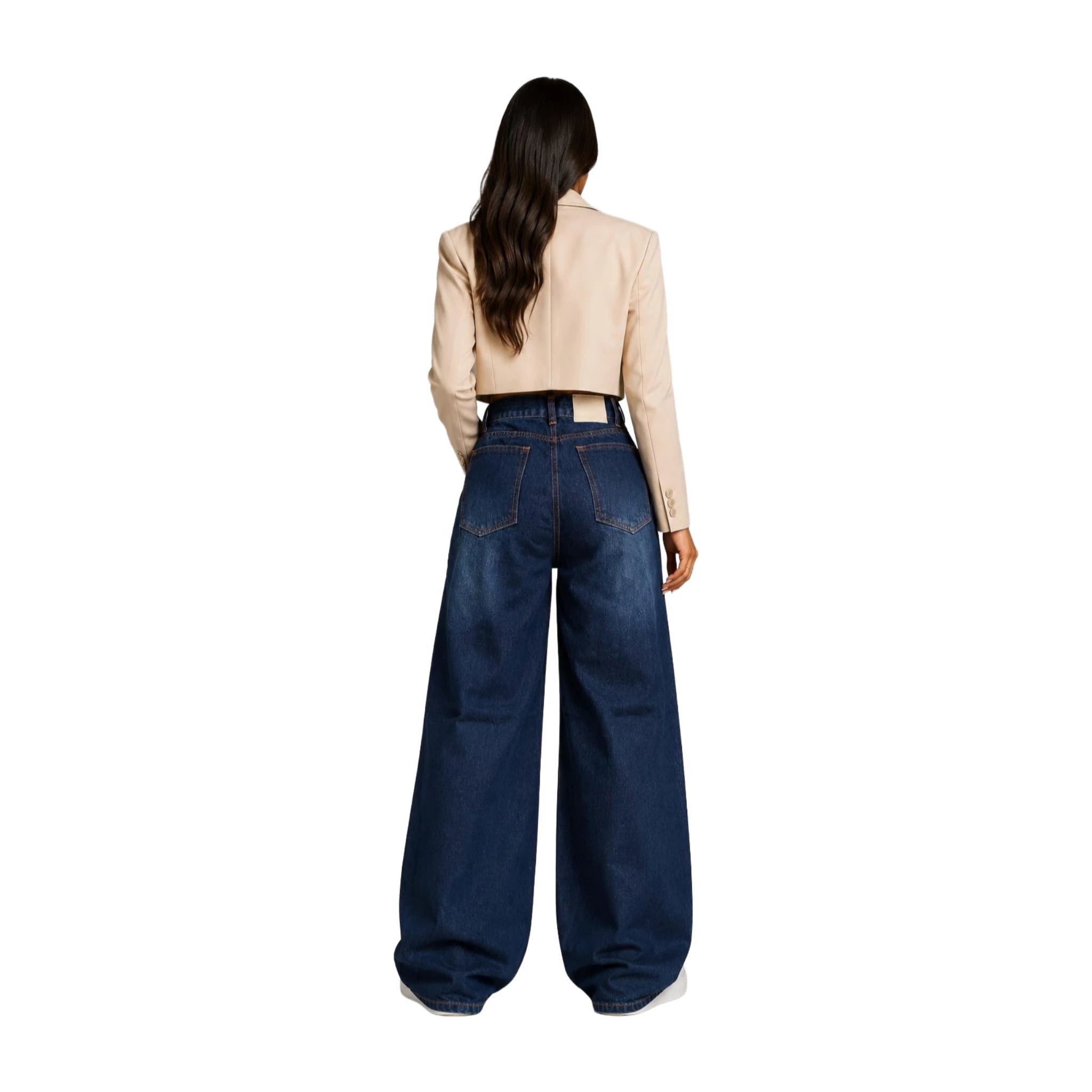 Jean Wide Leg Rígido Azul Oscuro Destroyed para Mujer | BISOU TRENDY
