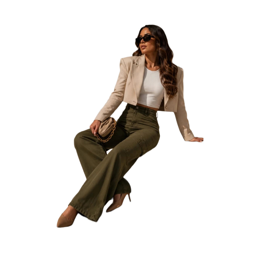 Jean Cargo Wide Leg Verde Oliva para Mujer | Denim Rígido | BISOU TRENDY