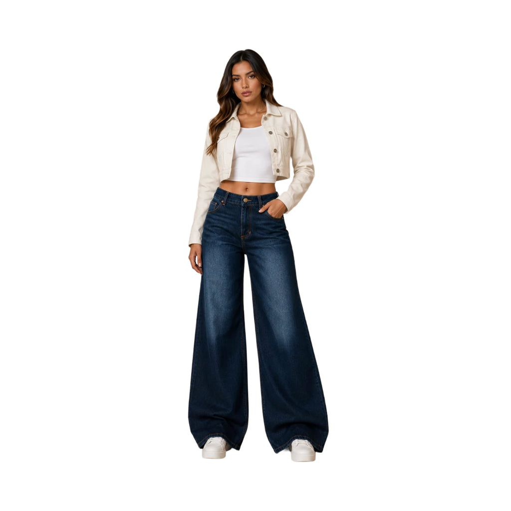 Jean Wide Leg Premium en Denim Rígido Azul Oscuro