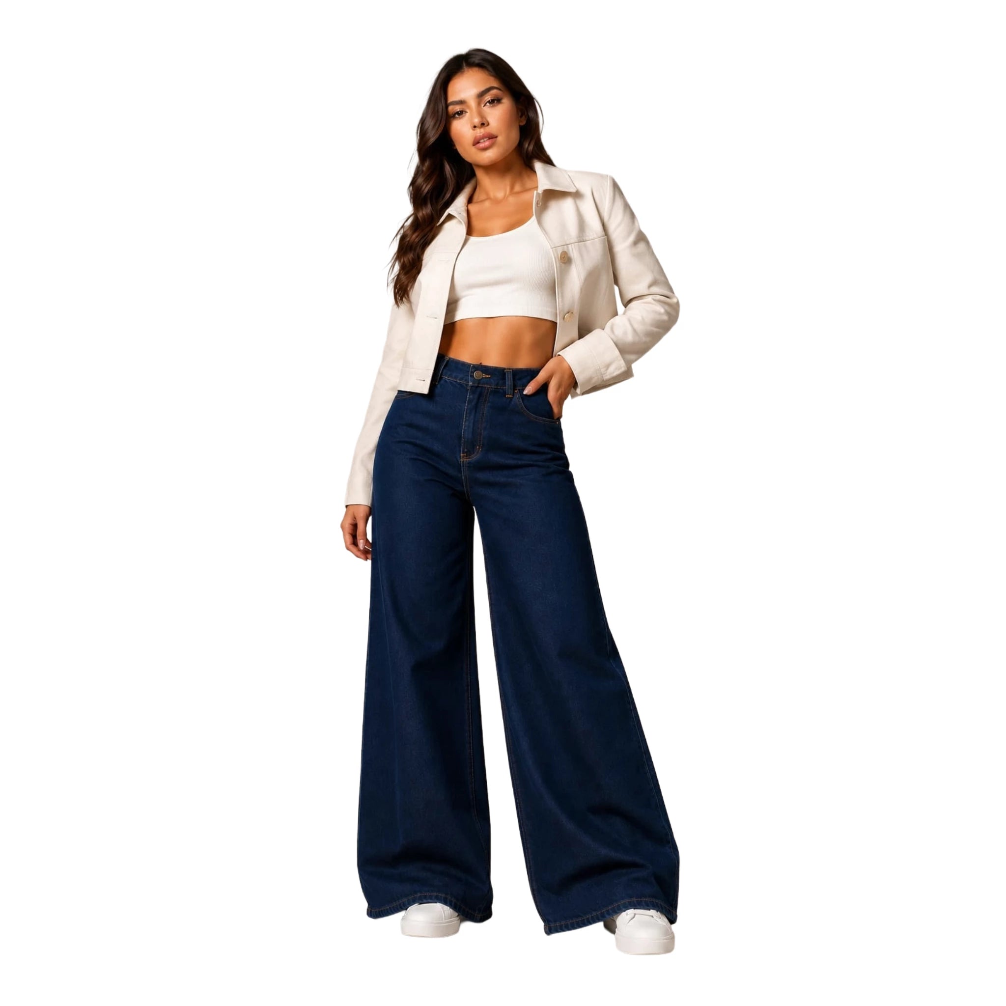 Jean Wide Leg Premium en Denim Rígido Azul Oscuro