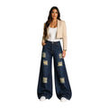 Jean Wide Leg Rígido Azul Oscuro Destroyed para Mujer | BISOU TRENDY