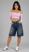 Bermuda Denim "Star Street" – Estilo Jorts con Apliques de Estrellas
