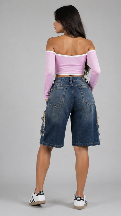 Bermuda Denim "Star Street" – Estilo Jorts con Apliques de Estrellas