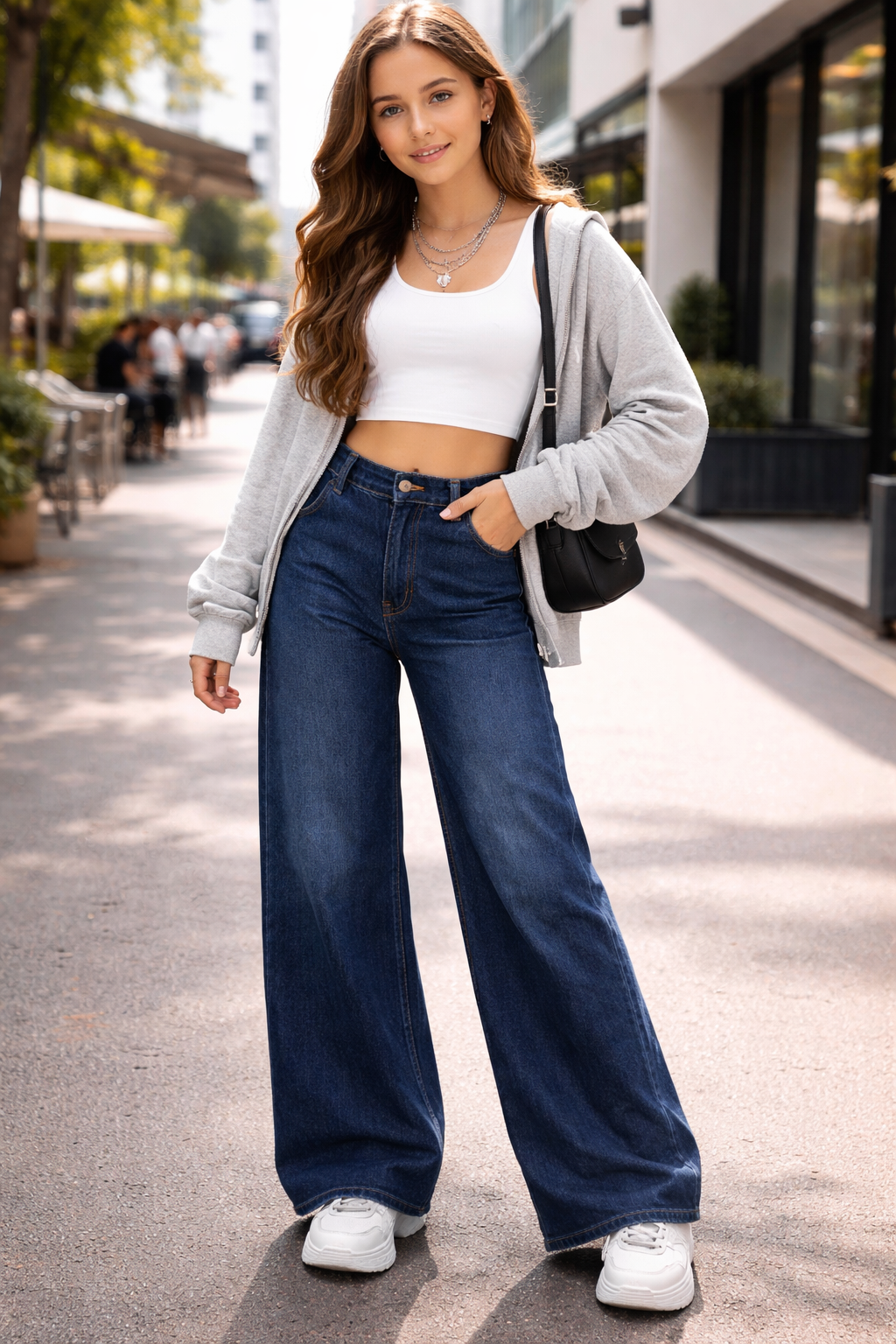 Jeans Baggy Tiro Alto Estilo Relajado