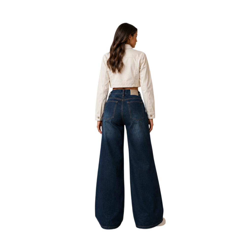 Jean Wide Leg Premium en Denim Rígido Azul Oscuro